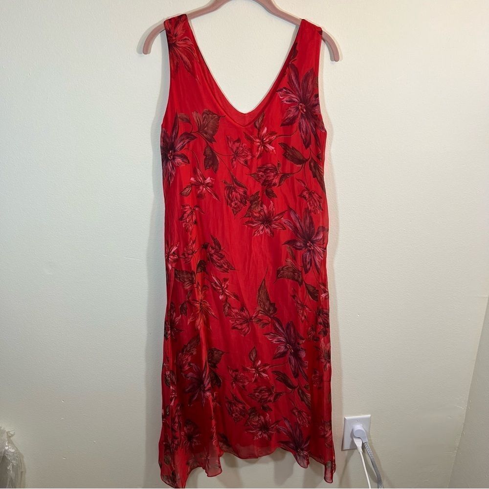✨ Rose Marine‎ Women’s Red Silk-Blend Floral Dress Italy Small NWT